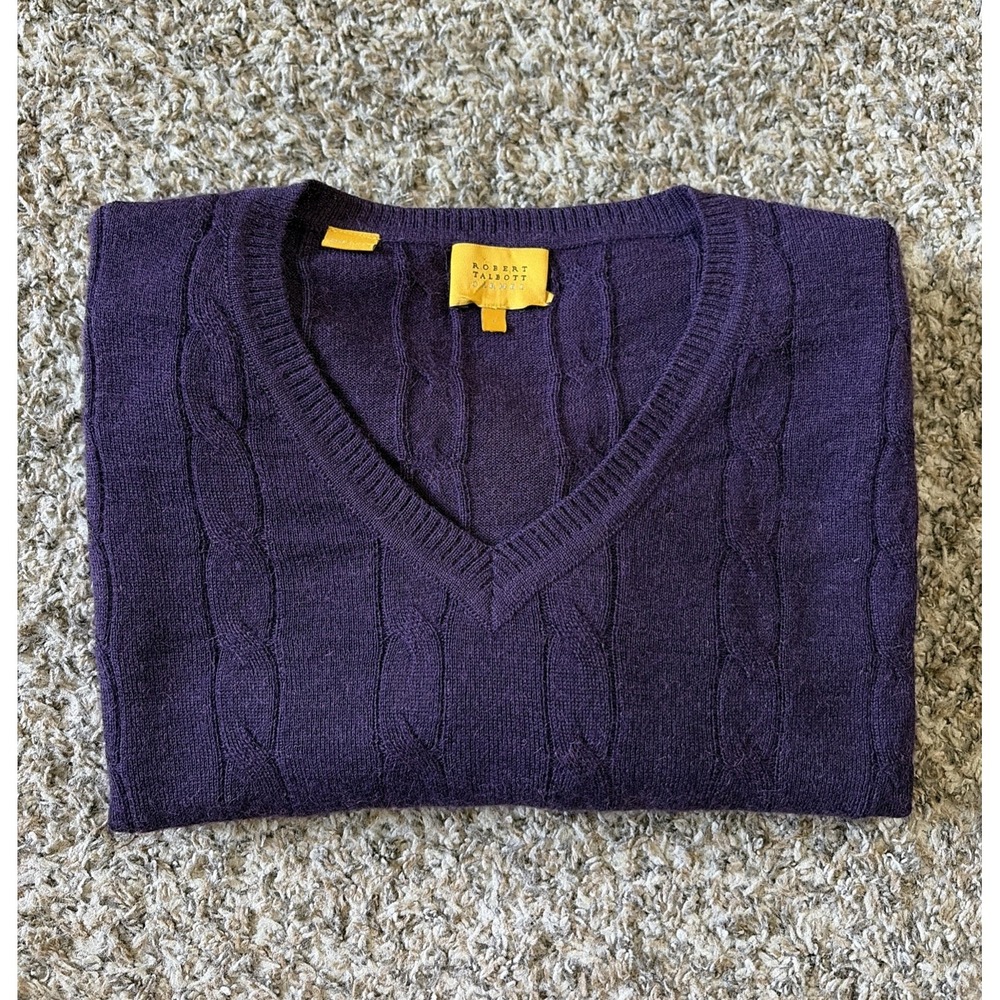 Robert Talbott Sweater 100% Royal Alpaca Men's Large V-neck Peru Made Purple